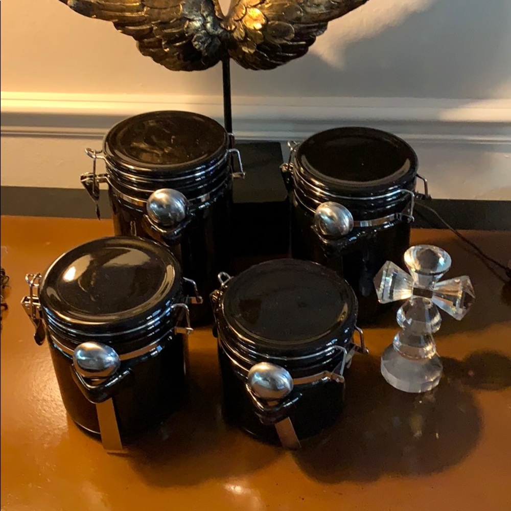 Vintage Black 4 Piece Canister Set with Scoopers